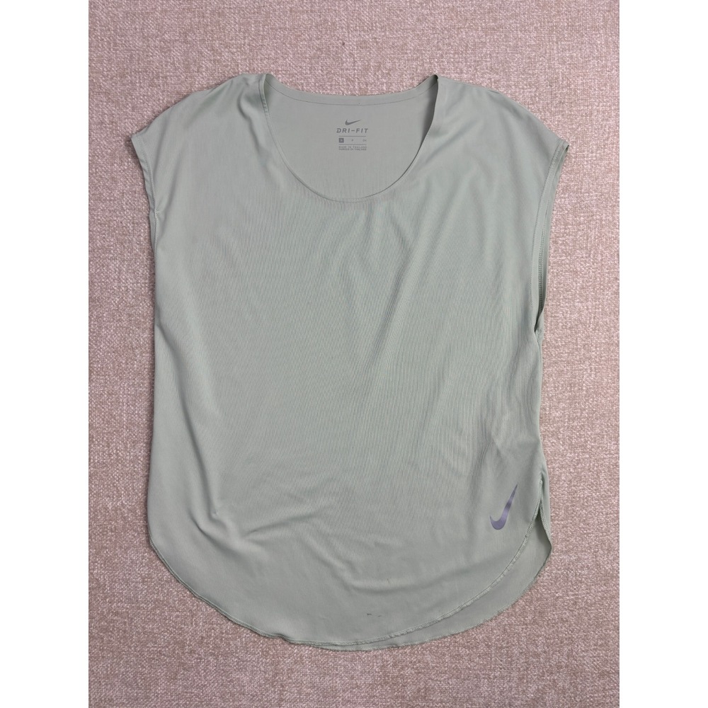 Nike Dri-FIT Women Sage Green Running Top Cap Sleeve Athletic Shirt Small
